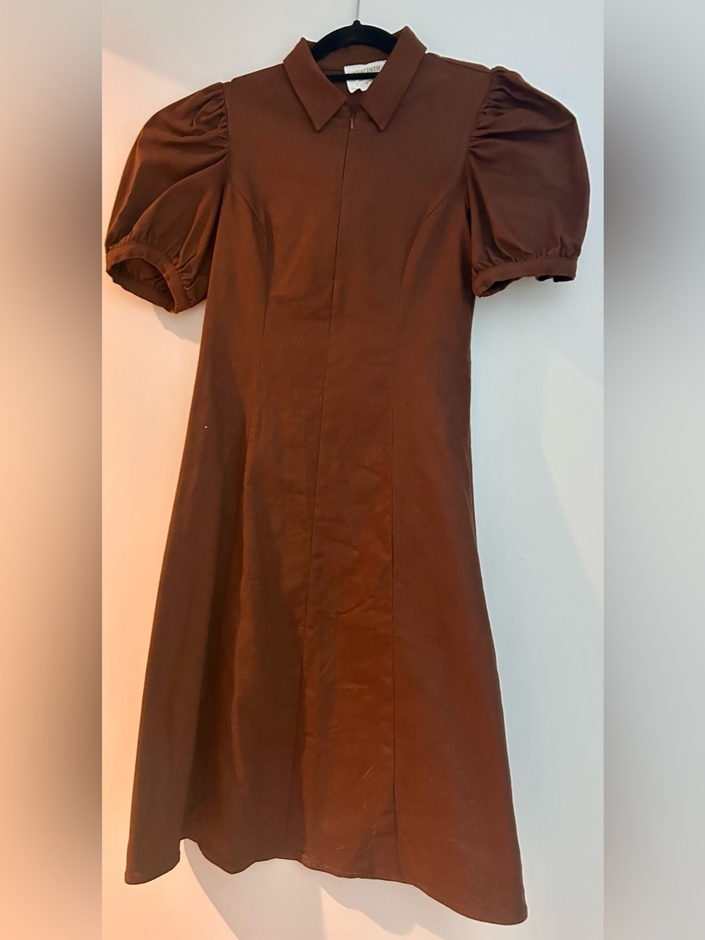 Hyacinth House Brown Puff-Sleeve Midi Dress with Zip Neck - Picture 2 of 6